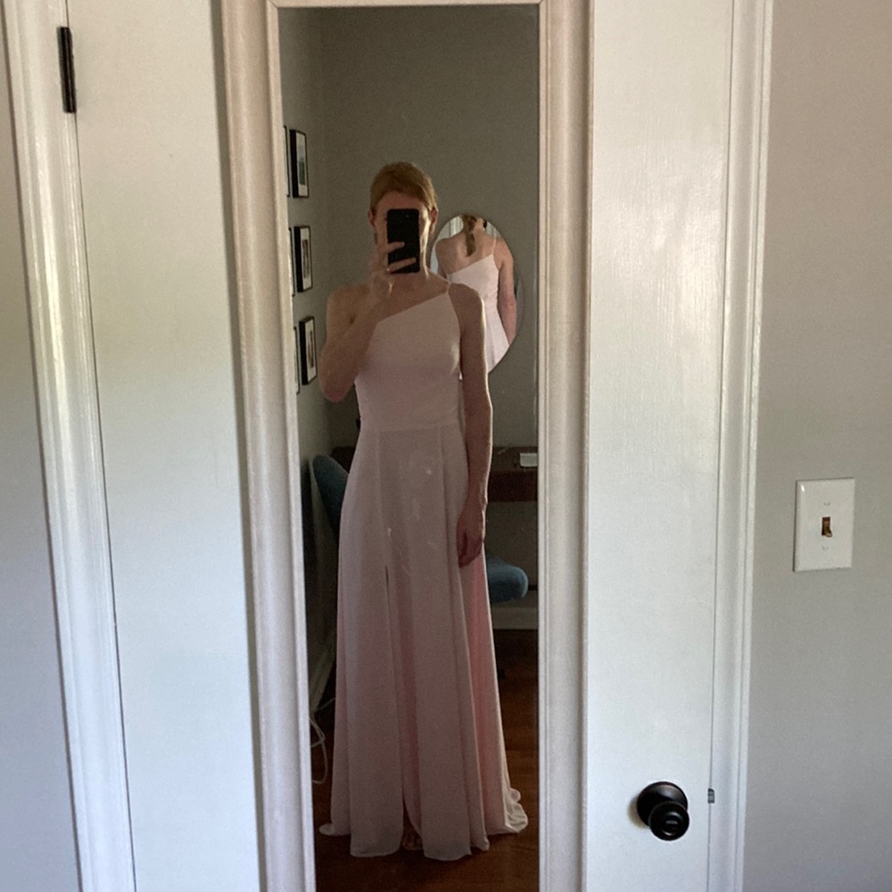 Amsale bridesmaid dress. Size 4 Chiffon, style Chiara, color Peony.